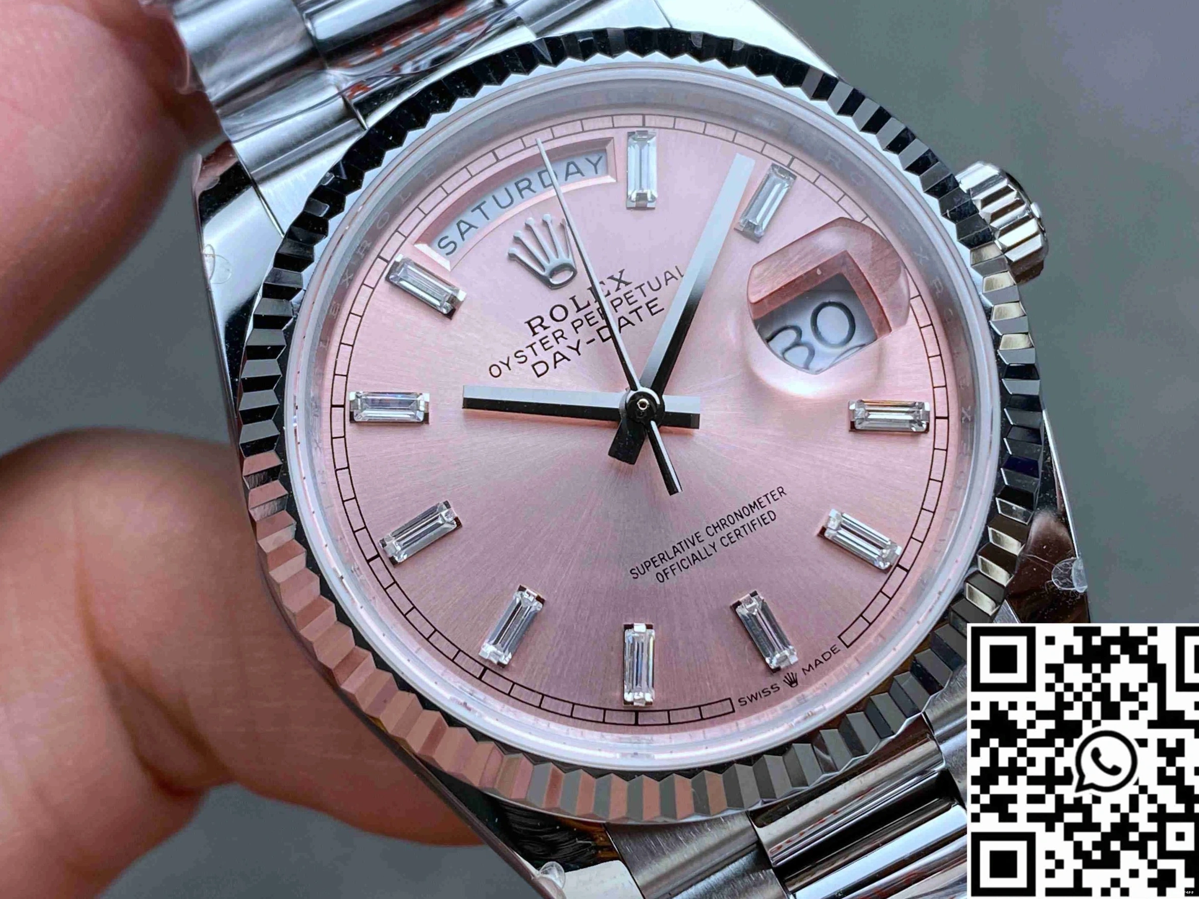 Factory Pink QF Dial v5 Date Rolex Steel Day Tungsten 36mm M128239-0071 0314